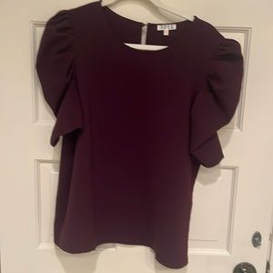 Plum short sleeve polyester top with puff sleeves